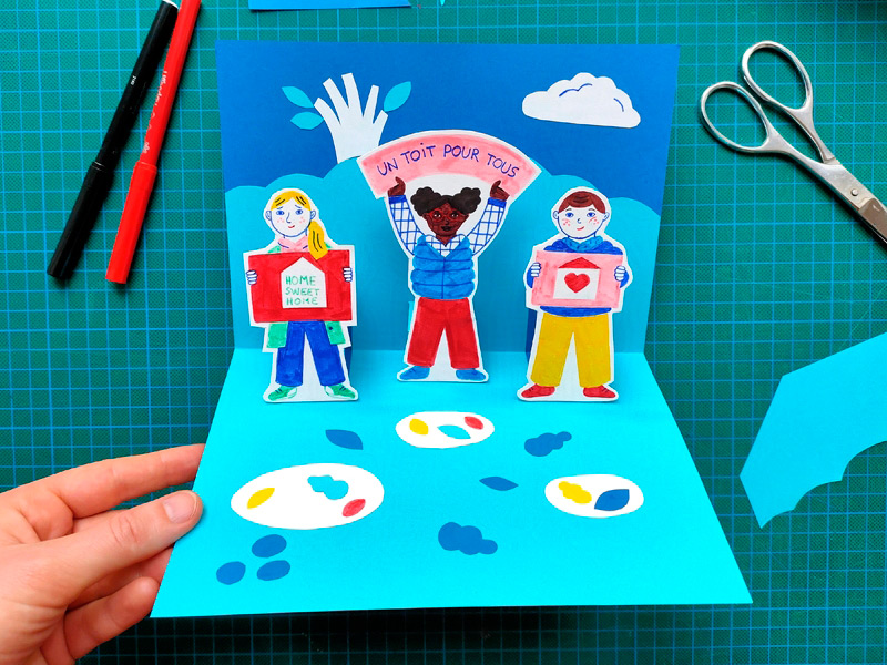 scène d'atelier créatif de création de carte pop-up pour les enfants