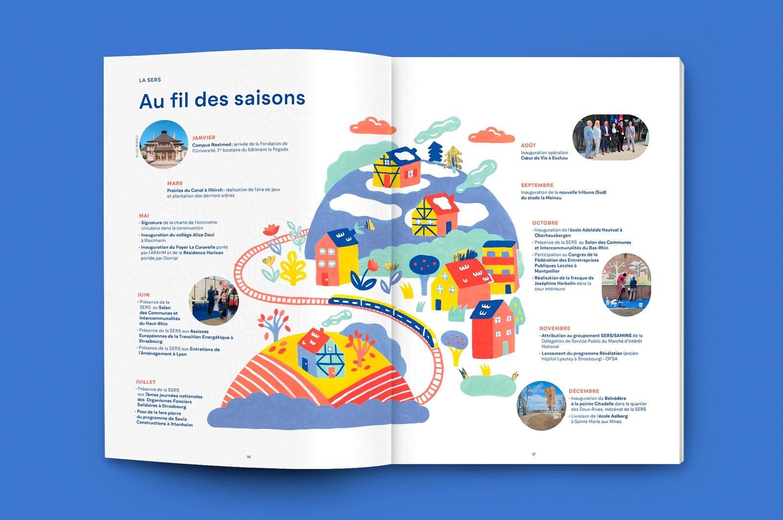 pages intérieures illustrées du rapport d'activité de la SERS à Strasbourg sur les événements au fil des saisons