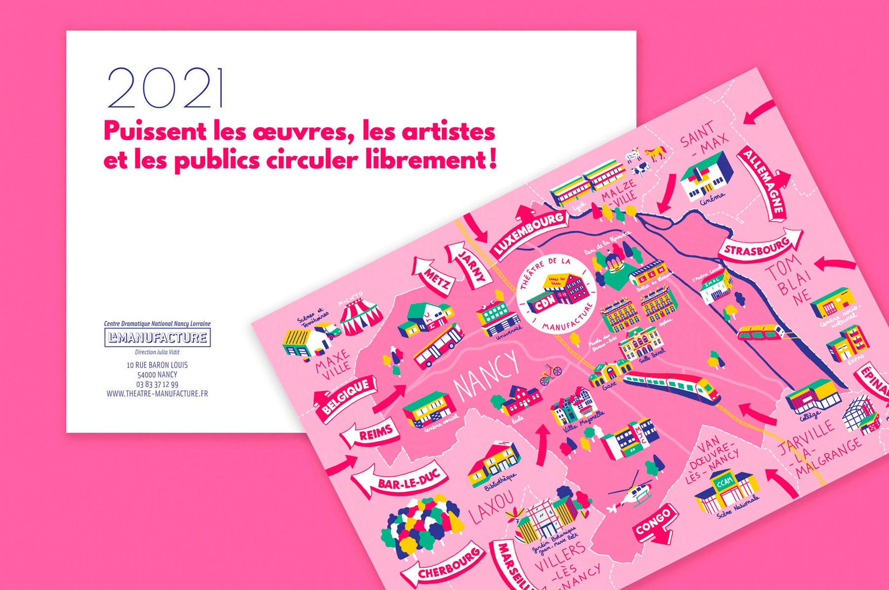 carte de voeux illustrée du centre dramatique national, théâtre de la Manufacture à Nancy