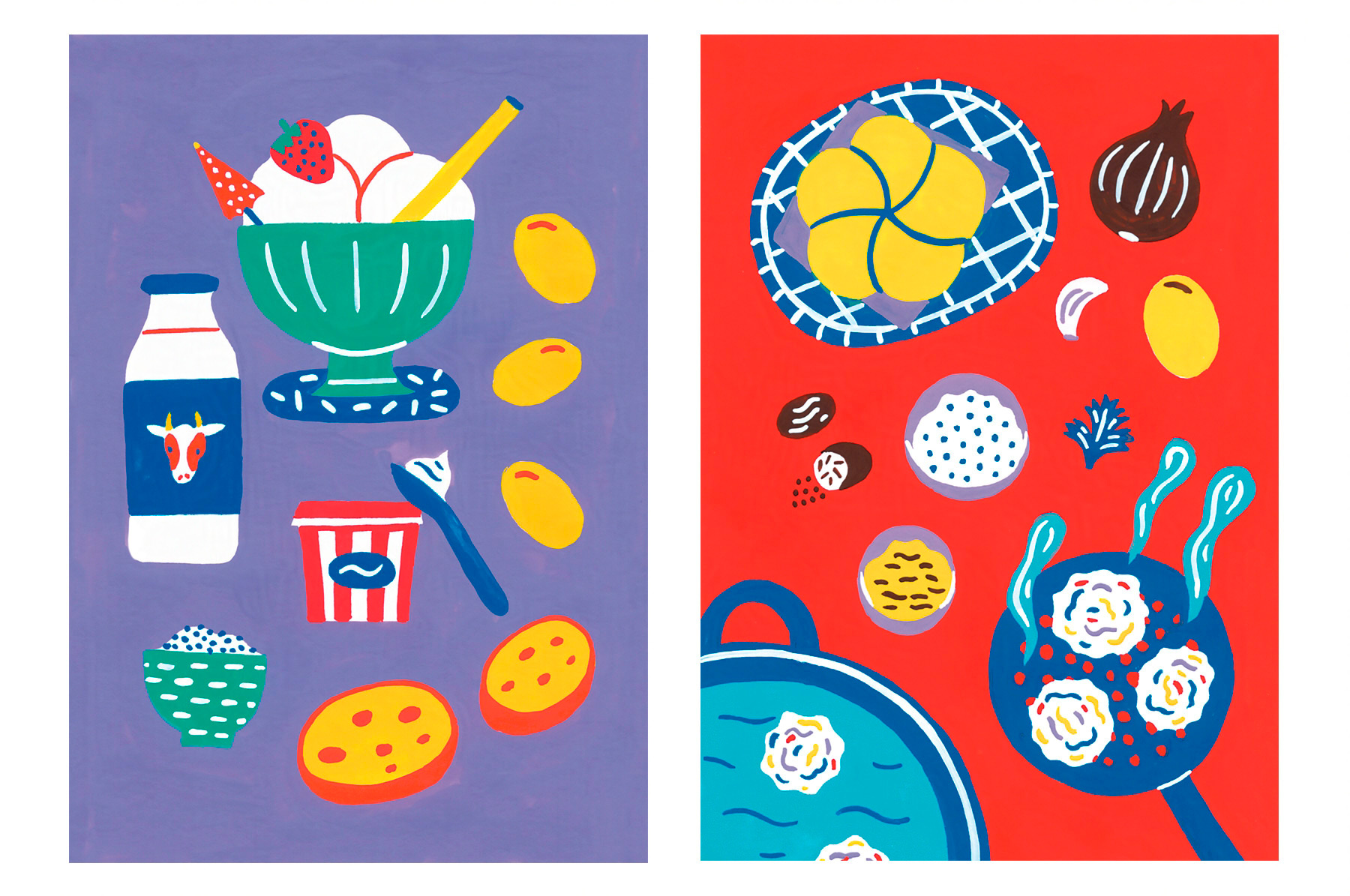 illustrations à la peinture des recettes de cuisine de glace au pain et de Semmelknödel pour le centre culturel Franco-Allemand de Karlsruhe