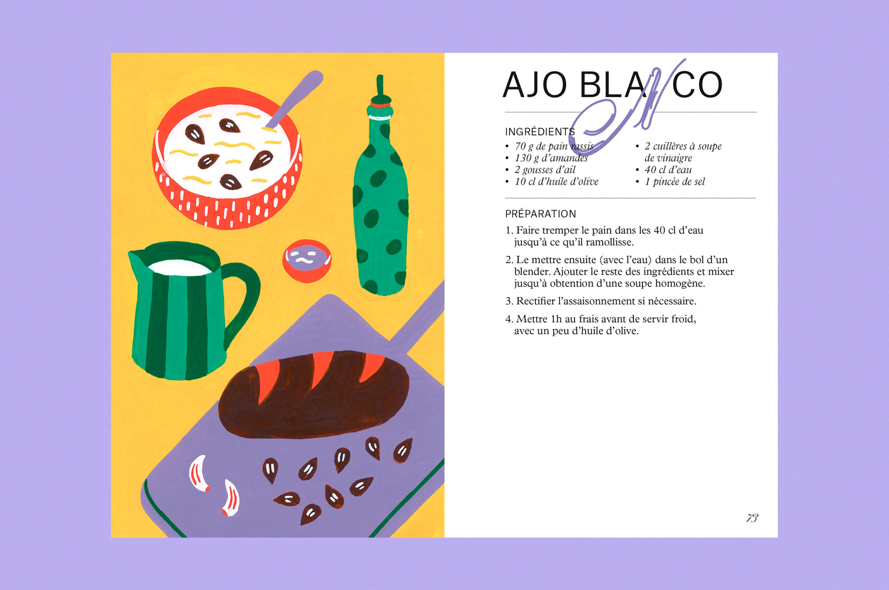 mise en page d'une recette illustrée d'Ajo blanco