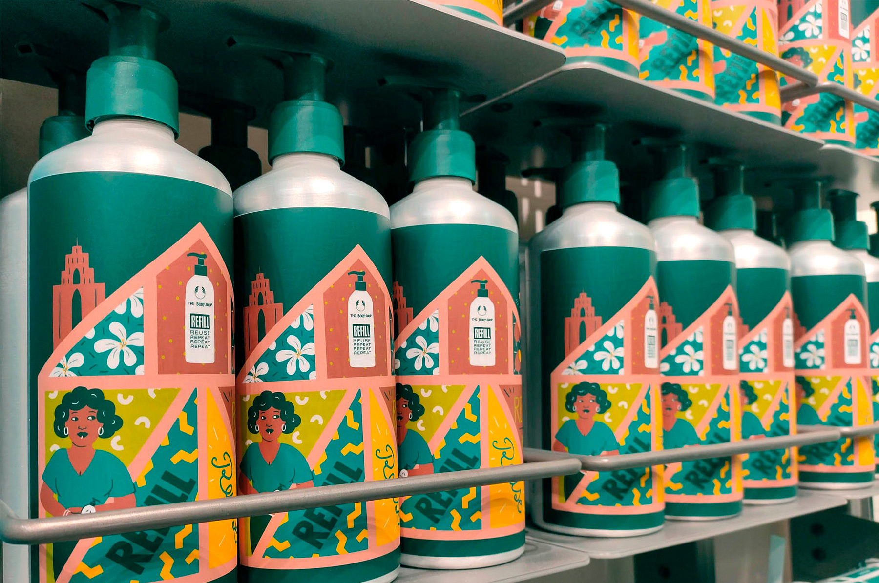 étiquettes de flacons illustrés pour le magasin The Body Shop à Strasbourg