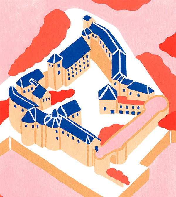 illustration du château de Sedan pour le jeu de cartes Le patrimoine à la carte
