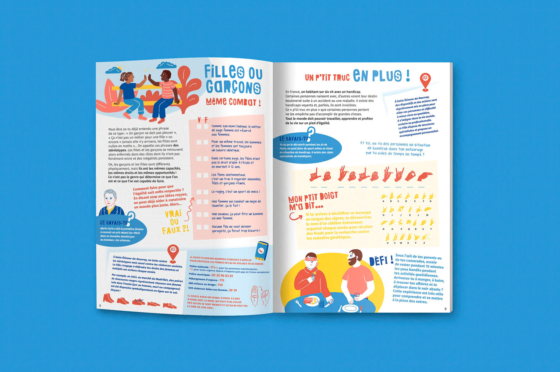 pages intérieures sur l'égalité fille-garçon du livret pédagogique Mieux vivre ensemble