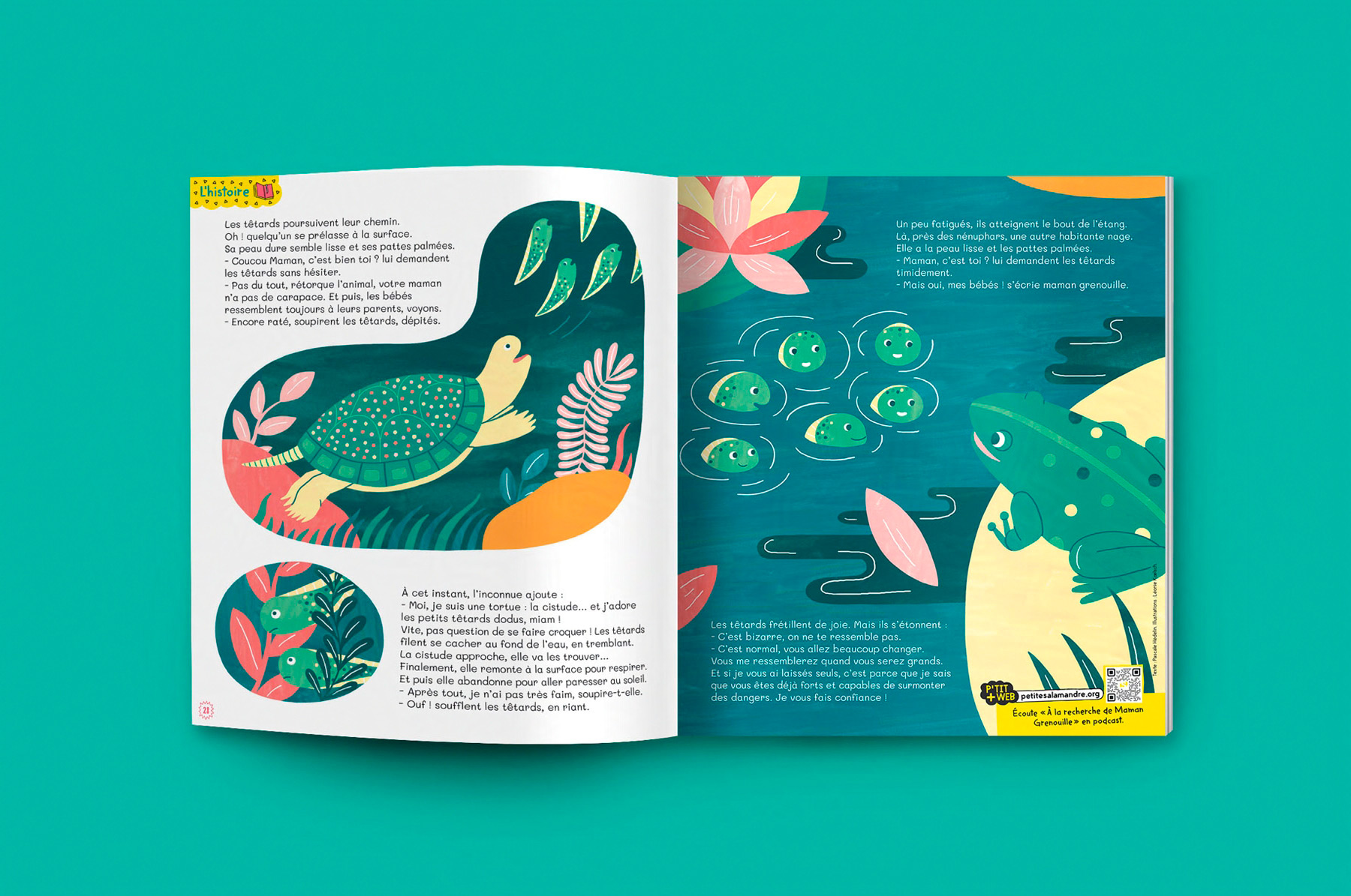 double-page illustrée de la rubrique histoire du magazine jeunesse La Petite Salamandre